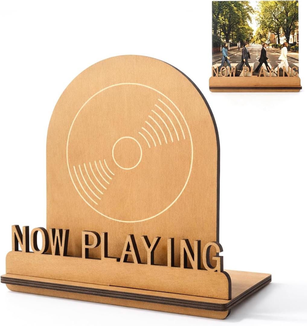 Now Playing Vinyl Record Stand, Tabletop Wooden Record Holder for Bedroom Living Room Decor,Vintage Album Display Organizer Rack for LP Enthusiast
