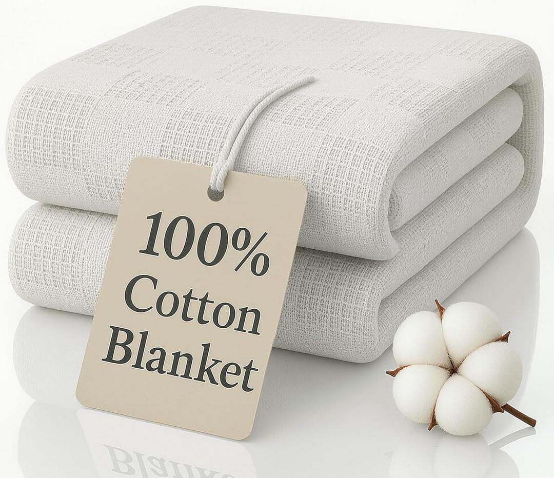 JMR 100% Cotton Waffle Blanket Twin Size - Lightweight Waffle Weave Throw for Bed, Sofa & Couch - Breathable All-Season Comfort for Home, Travel & Camping (White)