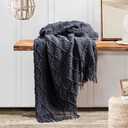 BOURINA Navy Throw Blanket 50 x70 Inches Jacquard Argyle Throw Textured Solid Soft Throws and Blankets for Sofa or Bed Knitted Decorative Blanket