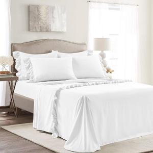 Lush Decor Reyna Ruffle, Twin, White, 4 Count