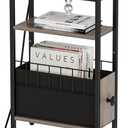Snughome Narrow Side Table with Charging Station, Slim End Table for Small Spaces, 3 Tier Skinny Nightstand with Drawer, Sofa Beside Table with Storage Shelf for Living Room Bedroom Grey