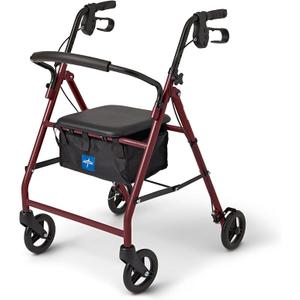 Medline Steel Rollator Walker with Seat, Burgundy, 350 lb. Weight Capacity, 6” Wheels, Foldable, Adjustable Handles, Rolling Walker for Seniors, Walker for Mobility Impaired (Incomplete)
