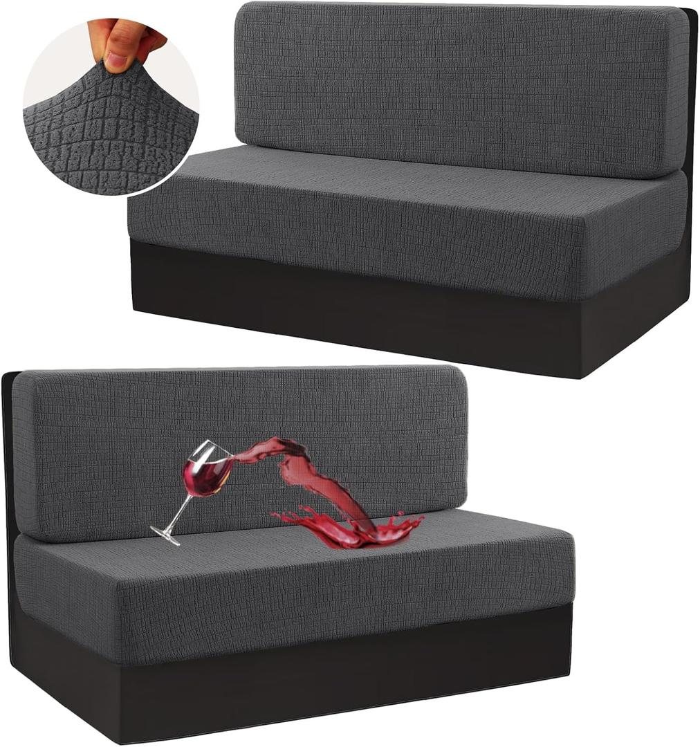 H.VERSAILTEX 100% Waterproof RV Dinette Cushion Covers Elastic Camper Cushion Covers Replacement Loveseat Covers for Travel Trailer Washable Crizzle Pattern (2 Backrest Cover & 2 Bench Cover, Grey) Expandex