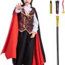 Fooecor Boys Vampire Costume - Scary Halloween Party, Teeth, Cane & Cosmetic Kit Included (Medium (8-10yr)