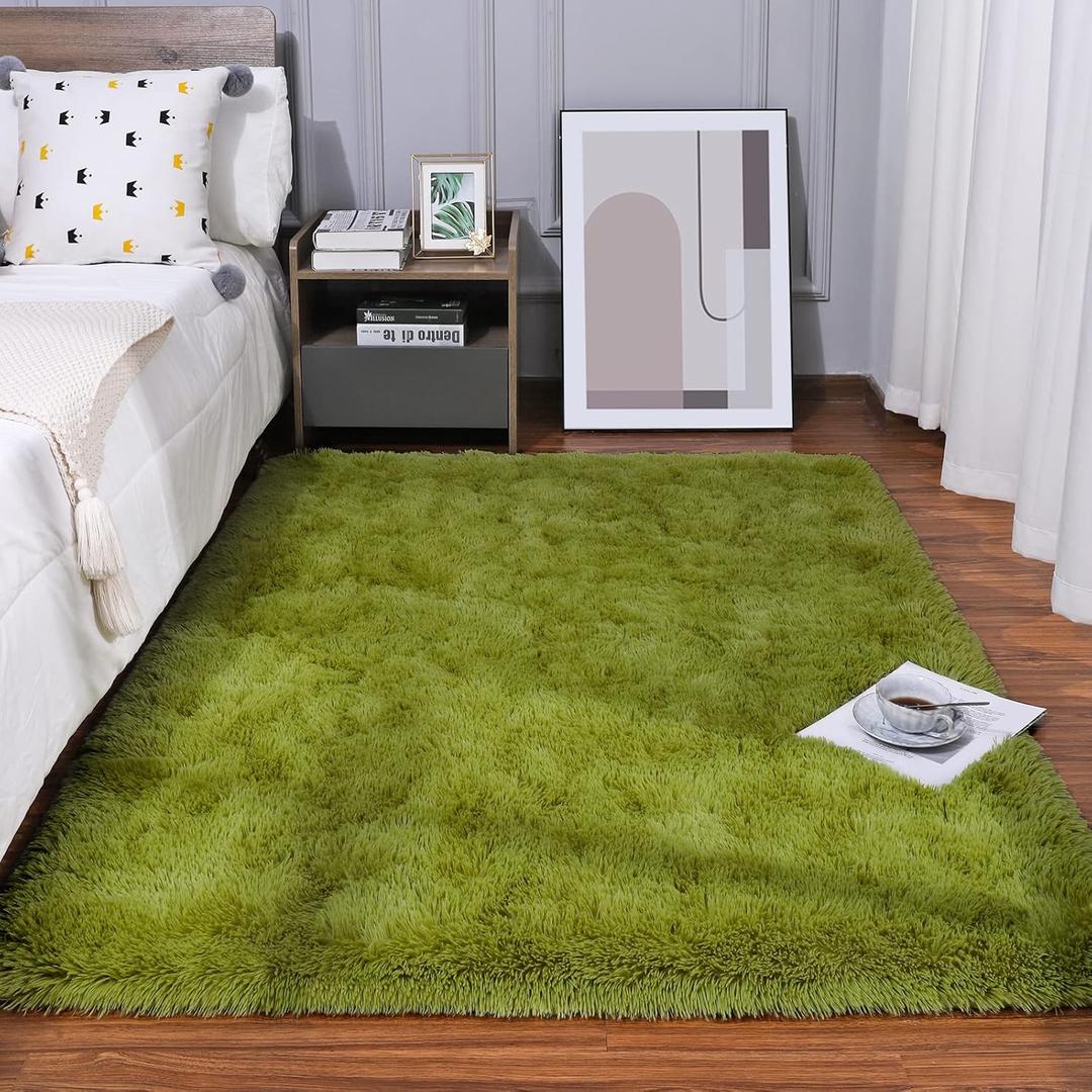 Kelarea Area Rug for Living Room, 4x6 Non-Slip Green Rug Fluffy Soft Shag Rugs, Fuzzy Shaggy Plush Carpet for Bedroom, Nursery Rooms, Home Dorm