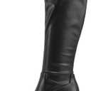 Soda Sonia ~ Women Knee High Chunky Block Heel Platform Boots (Black Pu, 9)