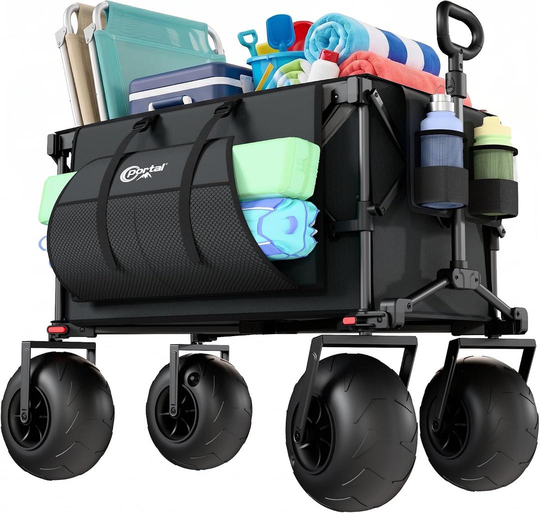 PORTAL Beach Wagon, 9" Balloon Wheels, 330 lbs Collapsible Camping Outdoor