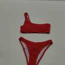 YIMISAN Women's Ribbed Bikini Sets One Shoulder Top with Mid Waist Two Piece Bathing Suit (Red)