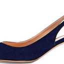 Divanne Slingback Pumps, Women's Pointed Toe Low Heel Sandals Slingback Strap Kitten Heel Pumps Evening Party Wedding Shoes-Navy Blue Suede-7M US