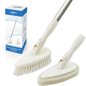 Qaestfy Shower Scrubber Cleaning Brush Combo Bath Tub Tile Cleaner Scrubber Brush with 51'' Adjustable Long Handle Scrub Brush for Bathroom Shower Bathtub Wall Mop Cleaning Scrubbing (White)
