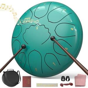 Rain Drum for Outside Garden, 8 Inches 11 Notes Steel Tongue Drum, Waterproof Meditation Rain Chime, Musical Instruments for Adult Gift with Bag, Music Book, Mallets (Lake Blue)