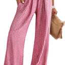 ANRABESS Womens Palazzo Pants, Striped & Gingham, Lounge & Casual, Cute Pajama Pants, Wide Leg, High Waisted, Pockets (X-Large, Red White Plaid)