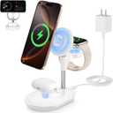 3 in 1 Wireless Charging Station for Apple MagSafe Charger, 15W Fast Qi-Certified Magnetic Mag-Safe Charger Stand for iPhone 16 15 14 13 12 iWatch AirPods, Adjustable Angle, Gifts for Women (White)