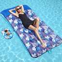 WERNNSAI Oversize Pool Floats Lounge for Adults 74" x 37.4" Extra Large Inflatable Pool Raft with Cup Holder Headrest Fabric Covered Multi-Purpose Pool Floaties for Party Lake Beach