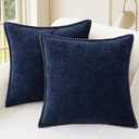 CaliTime Throw Pillow Covers Decorative 22 X 22 Inches Pack of 2 Cotton Thread Stitching Edges Solid Dyed Soft Chenille Cushion Cases for Couch Sofa Bed Living Room Farmhouse Navy Blue