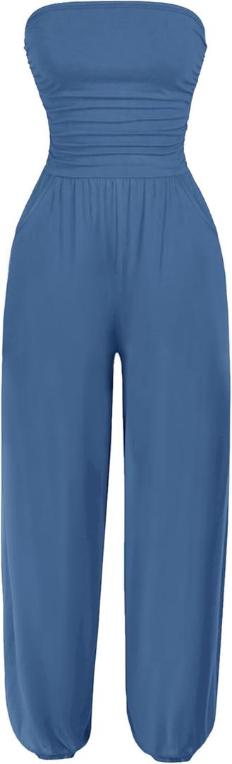 AUXDIO Fall Cute Rompers for Women Loose Comfort Cocktails Solid Color Jumpsuits Casual Dressy Mist Blue XL