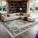 Washable 8X10 Area Rugs for Living Room, Soft Low Pile Vintage Rugs with Non Slip Rubber Backing, Boho Large Carpet for Bedroom, Dining Room, Farmhouse, Nursery, Home Office