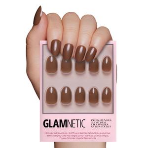 Glamnetic Press On Nails - Chocolate Brown | Opaque Muted Soft Brown Short Oval Fake Nails, Salon Quality | 15 Sizes - 30 Nail Kit