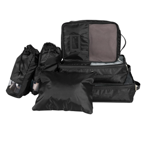 Travel 6 Piece Deluxe Set | Flat Pouch Cube | Shoe Bags | Water Resistant | Luggage, Black, Variety Pack