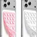 2 x Anteel Double-Sided Silicone Suction Phone Case Mount, Enhanced Suction Cup Power and Thickened Grip for Selfies and Videos, Durable, Hands-Free Non Slip Accessories, 2.36"x3.66" (LPK&WHT), (Mix)