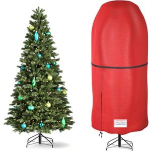 Upright Christmas Tree Storage Bag,Oxford Fabric Tear Resistant Adjustable 7.5FT Christmas Tree Storage Bag for Assembled Xmas Trees (Red)