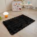 Black Rabbit Plush Area Rug for Bedroom Living Room Sofa,2'X3' Faux Fur Fluffy Shaggy Rectangular Square Rug for Kids Teen Girls Room,Furry Carpet Rug for Nursery Baby Room Decor for Teenage