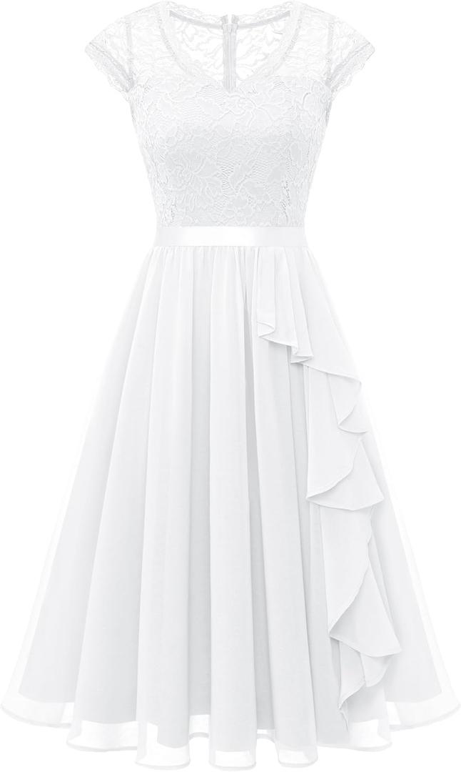 Wedtrend Women's Bridesmaid Dresses Short Prom Dress Ruffle Semi Formal Cocktail Dresses Floral Homecoming Dress (White, XL)