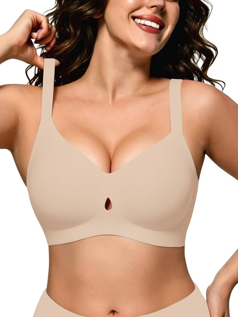COCOMARTS Jelly Bras for Women No Underwire Seamless Push Up Bra Full Support Comfort Bralettes Wireless Plunge Everyday Bra (Beige, L)