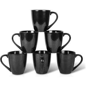 vicrays Coffee Mug Set, 12 Ounce, Ceramic Mug for Men, Women, Unique Glazed Mugs with Handle for Coffee, Tea, Milk, Cocoa, Cereal - Set of 6 Black