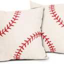 Baseball Pillow Cover Set of 2 Sports Theme Cotton Linen Polyester Decorative Throw Pillow Case Cushion Cover for Bedroom Sofa Living Room Couch Chair Office 18 x 18 Inch