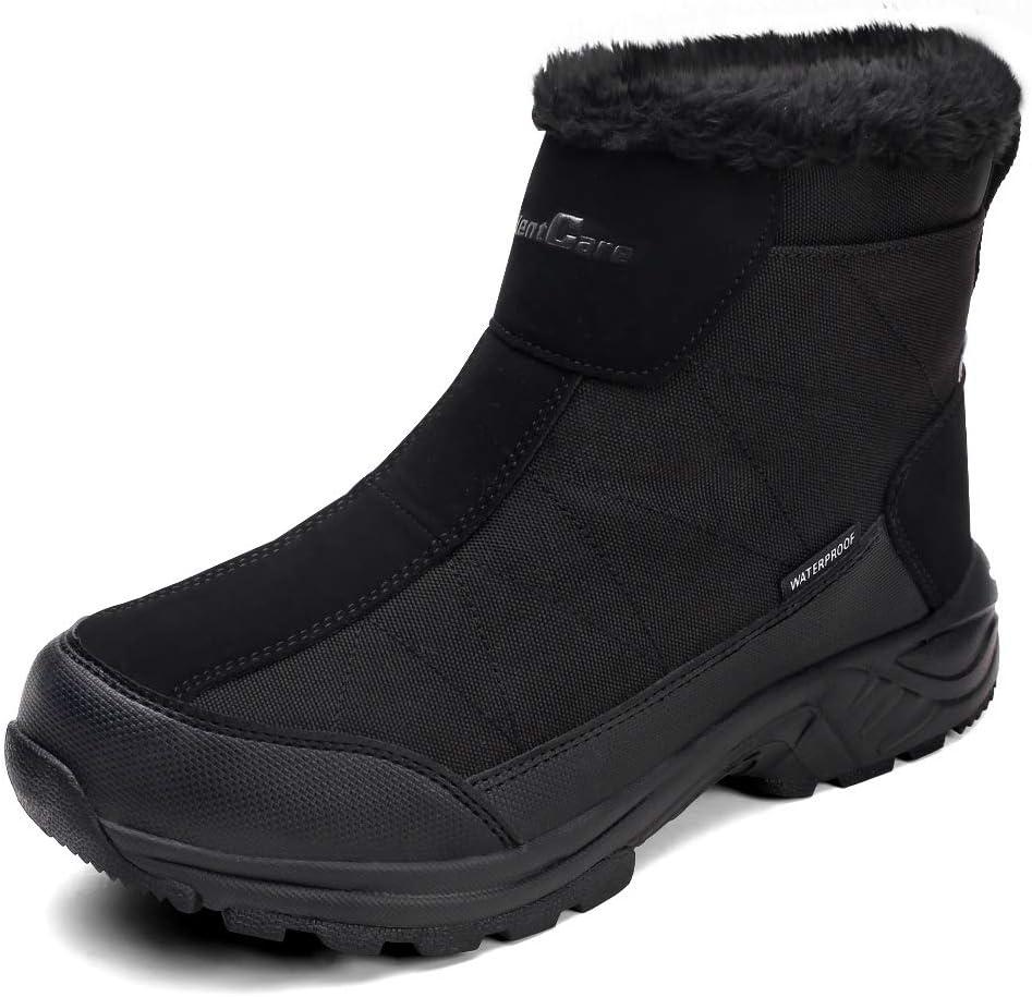 SILENTCARE Men's Warm Snow Boots, Fur Lined Waterproof Winter Shoes, Anti-Slip Lightweight Ankle Boot (9.5, Black)