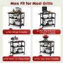 Grill Cart Table Indoor & Outdoor with 4 Lockable Casters, Hooks & Side Handle, Multifunctional Pizza Oven Stand for Patio Kitchen