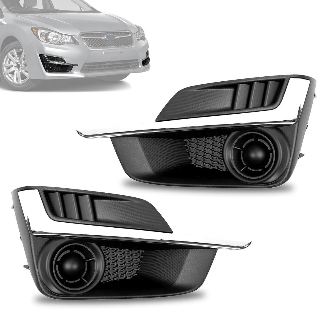 Fog Light Cover for Subaru Impreza 2015 2016 Accessories, Fog Lamps Bezel with Silver Trim Moulding Direct Replacement Fog Light Protectors Exterior Accessories, W/O Fog Light Hole