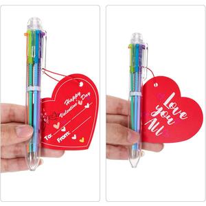 TaoBary 28 Sets Valentines Pen with Cards Multicolor Ballpoint Pen Heart Shaped Gift Card 1 Pcs String 0.5 mm 6 Colors Retractable Fun Pens Valentine's Day Cards with Hole for Party Favors