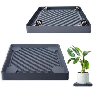 2PCS Square Plant Caddy with Hidden Wheels, Heavy Duty Rolling Plant Stand Caddy with Wheels, Pot Base for Indoor Outdoor, Gray, 11 inches