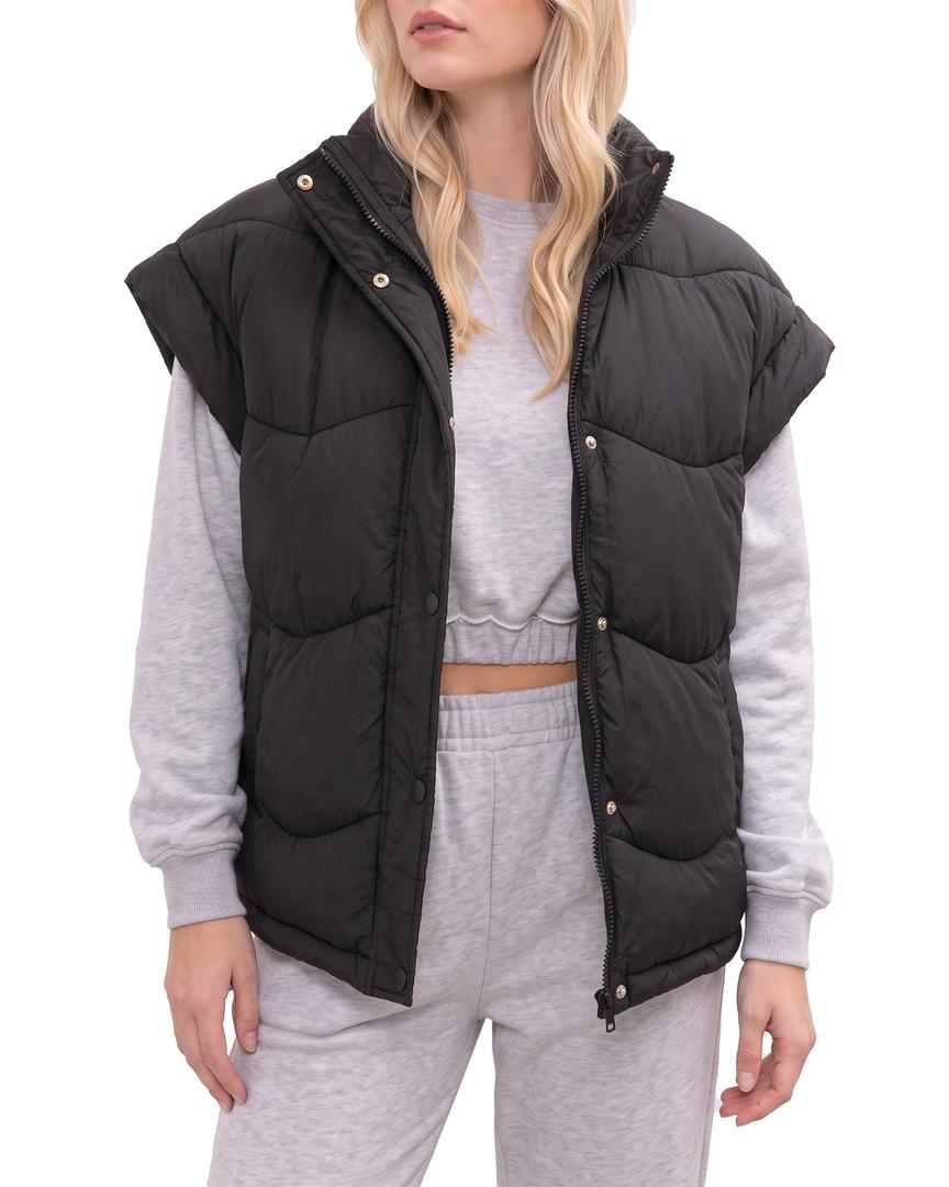 Women's Oversized Puffer Vest Zip Up Sleeveless Jackets Winter Padded Coat (Black)