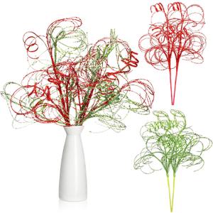 Daifunli 4pcs Red and Green Glitter Christmas Picks Ting Curly Branches Stem Ornament 20 Inch Decorative Glittery Stick Artificial Glitter for Xmas Tree Wreath Craft Home Garden Vase Filler Decor