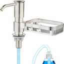 Soap Dispenser for Kitchen Sink, Built in Soap Dispenser Pump with Sponge Holder, Under Counter Brushed Nickel ABS Pump Head with 38" Extension Tube Kit, Good Suction Power