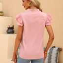Sucolan Women's Summer Tops Dressy Casual Notch V Neck Ruffle Short Sleeve Flowy Shirts Cute Blouses Tops (Pink, S)