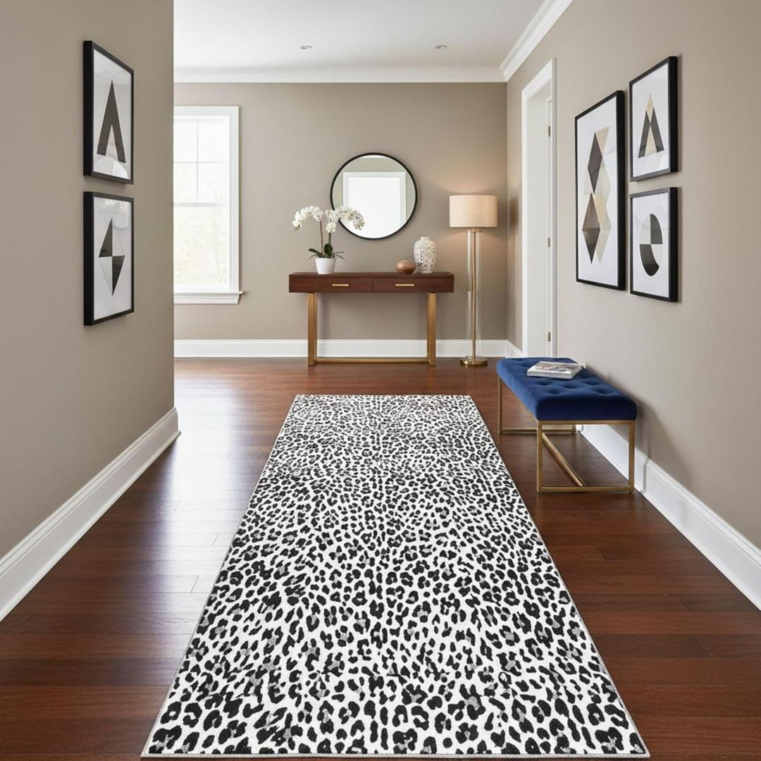 Ottomanson Leopard Print 3x12 Hallway Washable Runner Rug - Entryway Rug Kitchen Rug Runner Ultra-Thin Floor mat, 12 ft Carpet for Bathroom, Bedroom, Living Room, 31" x 12'