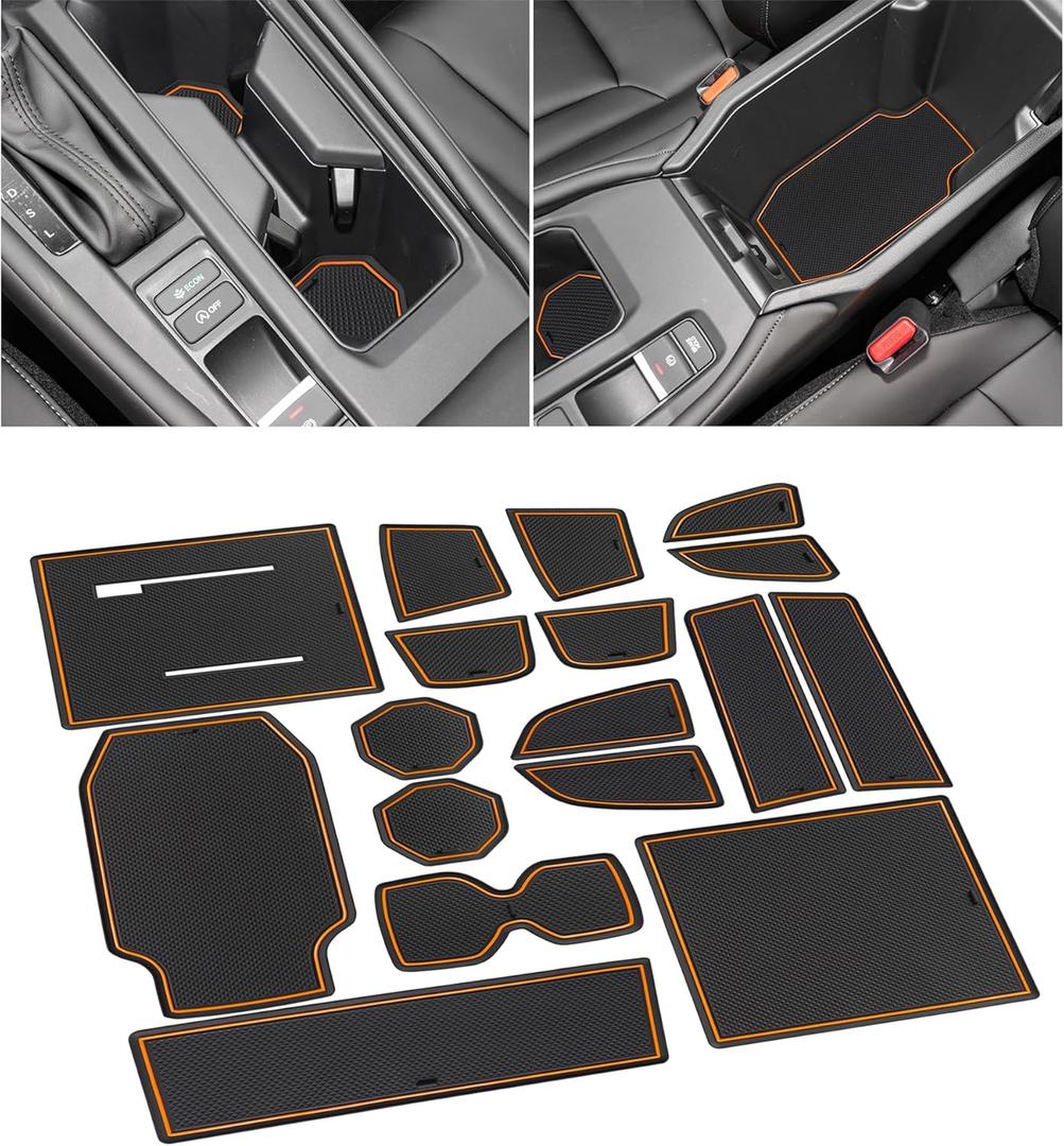 Center Console Liner for Honda Accord Accessories 2023 2024 2025 2026 Cup Holder Insert Coaster Non-Slip Anti Dust Door Pocket Pad Slot Mat Premium Interior Trim 17Pcs Set (Orange Trim)