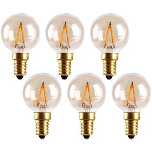 E14 Vintage Edison LED Light Bulbs 1W Non-Dimmable, European Base Warm White 2200K 10 Watt Replacement G40 Equivalent Filament Mini Globe Bulb for Decorative Lamp, Amber Glow, 110V (6 Pack)