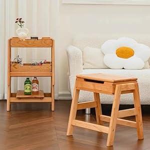Towood Lifee Bar Stools, Wooden Stool, Stackable 18 Inch Stool, Backless Vanity Stool Chair with Storage for Bedroom Dining Room, Living Room, Cherry Wood