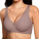 Deep V Wireless Jelly Bras for Women No Underwire Seamless Push Up Comfortable Tshirt Bralettes Everyday Bra (Large, Grey)