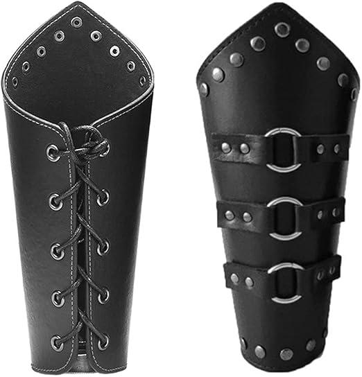 TURTLEDOVE 2 Pieces Leather Gauntlet Wristband - Medieval Leather Armor Bracers with Three Rings - Viking Cosplay Wrist Guard for Historical Reenactments