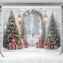 Kate 7×5ft Christmas Backdrop Photography Christmas Tree Door Winter Snow Scenery Gift Decoration New Year Party Decoration Photography Studio Props for Photo Videos