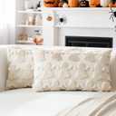 OTOSTAR Set of 2 Ghost Pillow Covers Halloween Throw Pillow Covers for Sofa Couch Bed Living Room Soft Plush Short Wool Velvet Farmhouse Throw Pillow Covers for Thanksgiving Cream Beige 16x24 Inch
