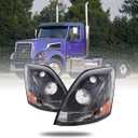 Headlight Compatible with 2004-2014 Volvo VNL Left Driver &Passenger Right Side Halogen With bulb(s) (Black)