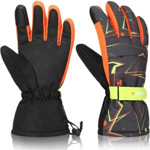 Ski Gloves for Men Women Kids - Waterproof Thermal Winter Snow Gloves, Touchscreen Compatible for Skiing, Snowboarding, Cold Weather, Parent-Child Outdoor Activities (XL(Fits Mens L and XL), Black Orange)