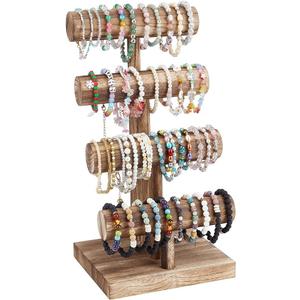 PH PandaHall 4 Tier Wood Bracelet Holder T-Bar Bracelet Organizer Bangle Displays Rack Watch Display Tower Bracelets Storage Rack Jewelry Display Stand for Business Vendors Selling Craft Show Store